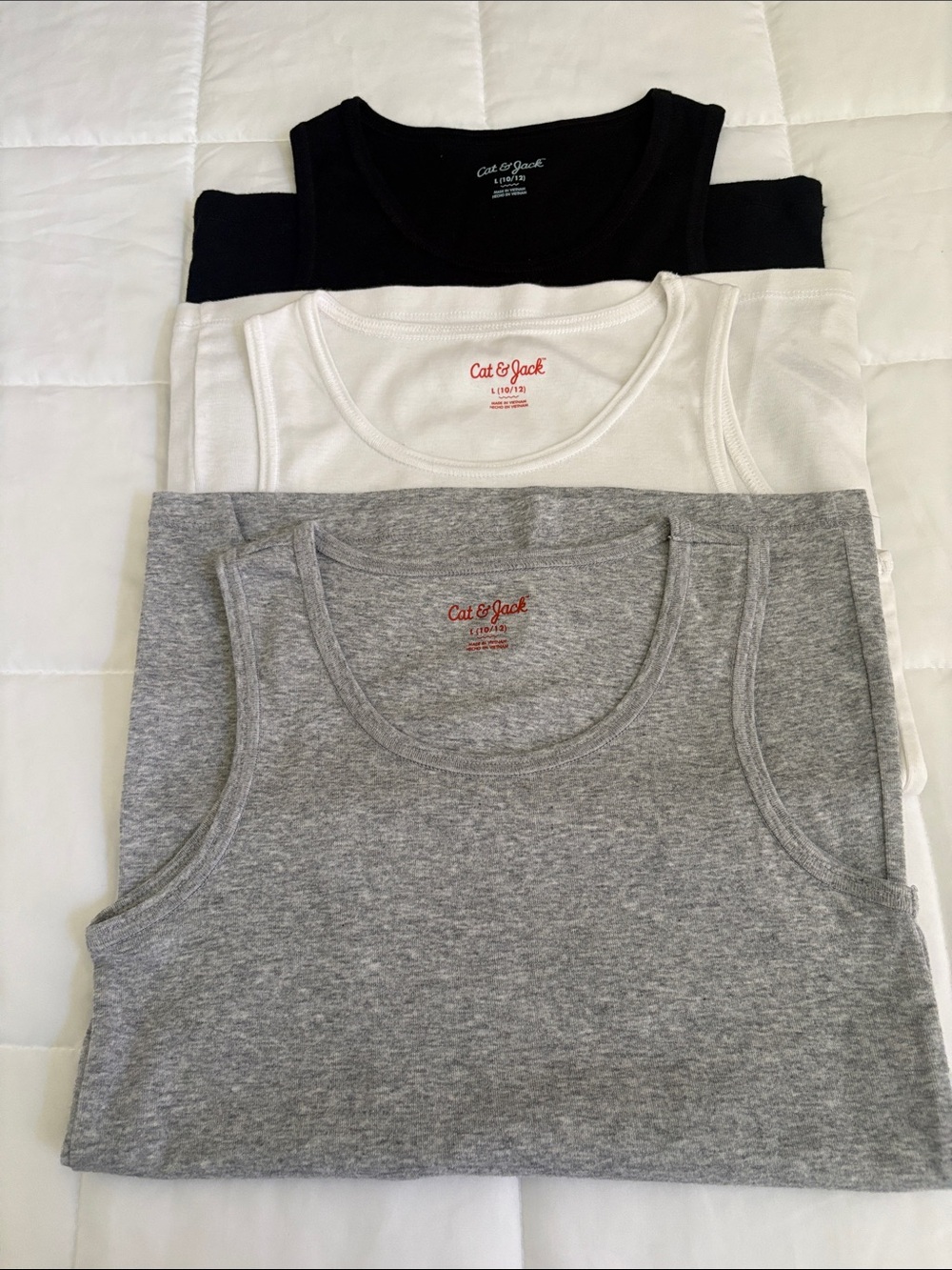 Cat & Jack girls size large 10/12 3-Pack Bandeau Tanks - Black, White, Gray